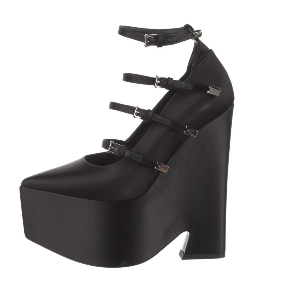 Versace Women's Black Platform Satin Pumps 38